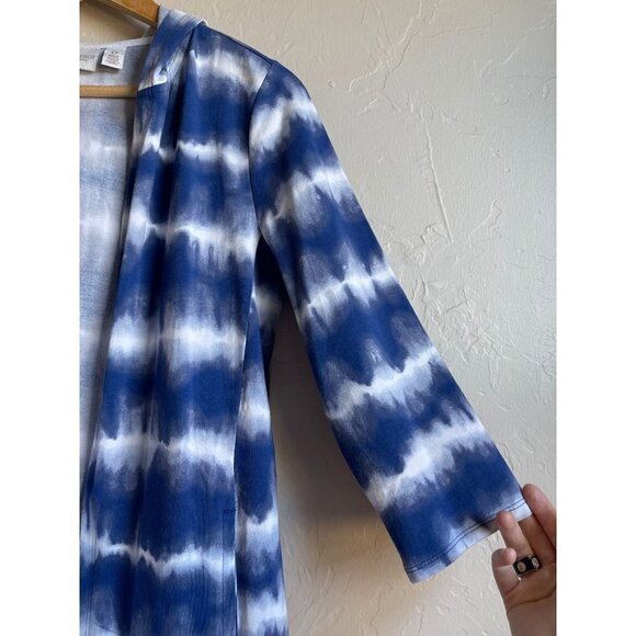 Chico's Weekends Blue White Tie Dye Open Long Line Hooded Sweatshirt Size 0/ S - Picture 3 of 6